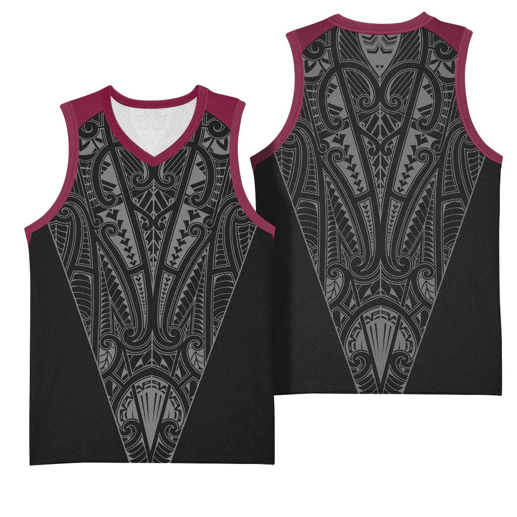 Queensland Maori Rugby Nga Hau e Wha Basketball Jersey Maroon Motif - Polynesian Pride