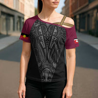 Queensland Maori Rugby Nga Hau e Wha Cross Shoulder Shirt Maroon Motif - Polynesian Pride