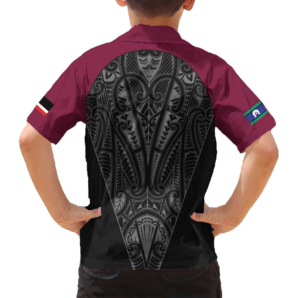 Queensland Maori Rugby Nga Hau e Wha Family Matching Long Sleeve Bodycon Dress and Hawaiian Shirt Maroon Motif LT9 - Polynesian Pride
