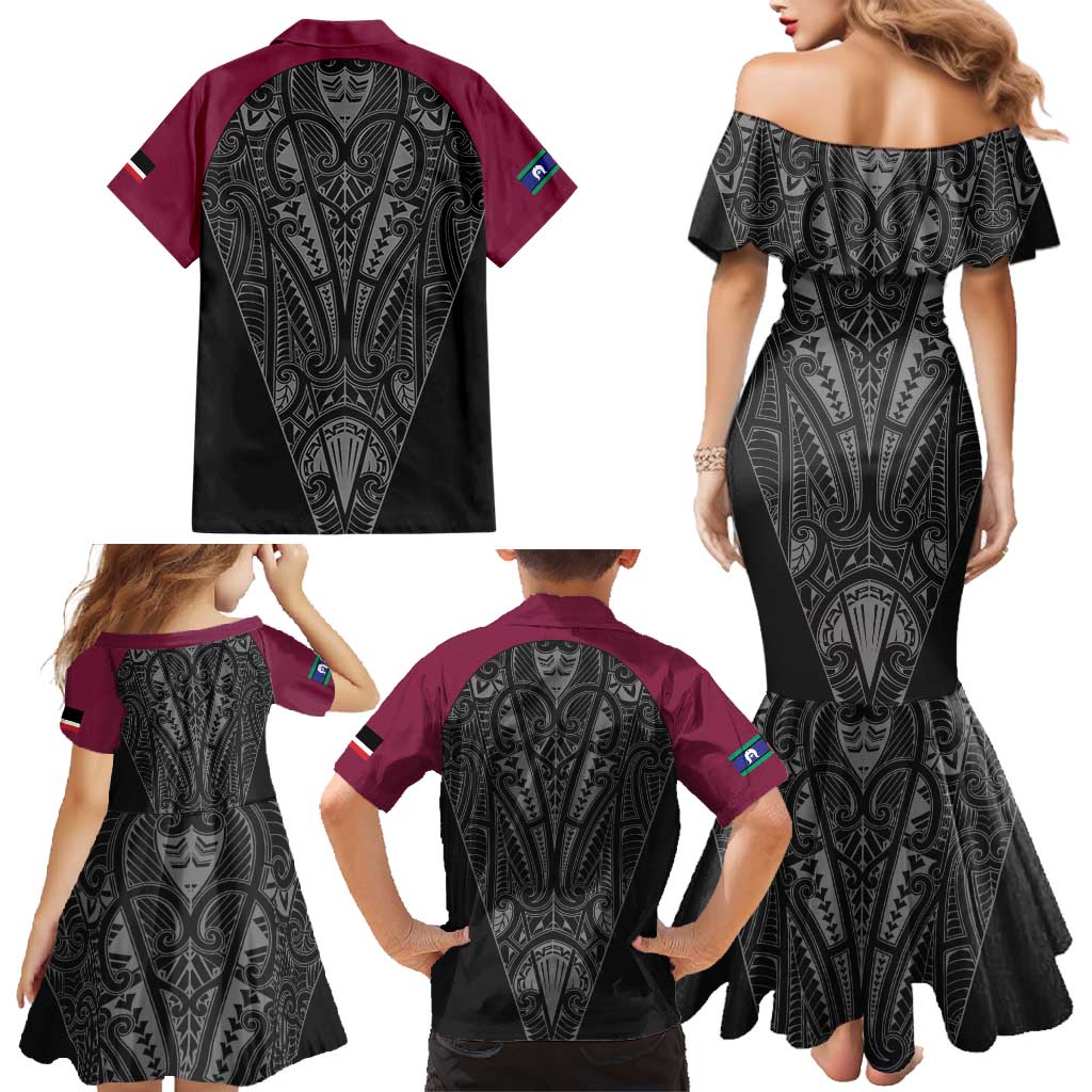 Queensland Maori Rugby Nga Hau e Wha Family Matching Mermaid Dress and Hawaiian Shirt Maroon Motif LT9 - Polynesian Pride
