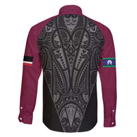 Queensland Maori Rugby Nga Hau e Wha Family Matching Off Shoulder Maxi Dress and Hawaiian Shirt Maroon Motif LT9 - Polynesian Pride