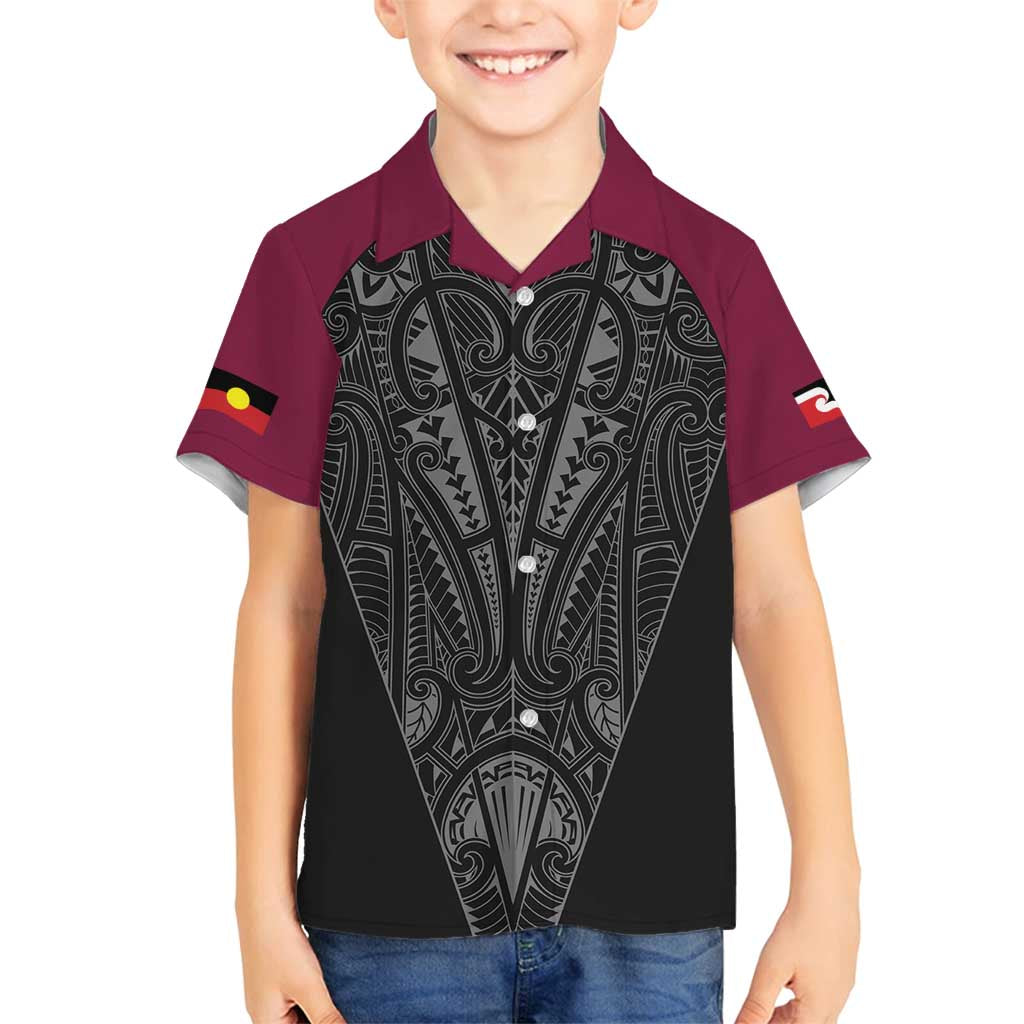 Queensland Maori Rugby Nga Hau e Wha Family Matching Off Shoulder Maxi Dress and Hawaiian Shirt Maroon Motif LT9 Son's Shirt Maroon - Polynesian Pride