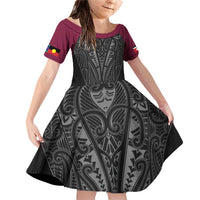 Queensland Maori Rugby Nga Hau e Wha Family Matching Off Shoulder Short Dress and Hawaiian Shirt Maroon Motif LT9 Daughter's Dress Maroon - Polynesian Pride