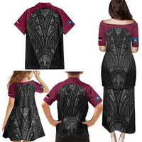 Queensland Maori Rugby Nga Hau e Wha Family Matching Puletasi and Hawaiian Shirt Maroon Motif LT9 - Polynesian Pride