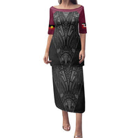 Queensland Maori Rugby Nga Hau e Wha Family Matching Puletasi and Hawaiian Shirt Maroon Motif LT9 Mom's Dress Maroon - Polynesian Pride