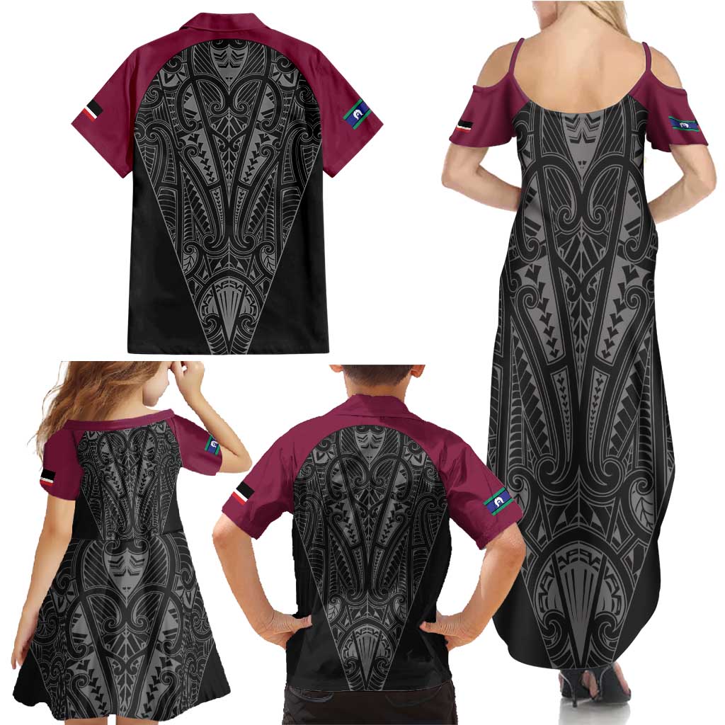 Queensland Maori Rugby Nga Hau e Wha Family Matching Summer Maxi Dress and Hawaiian Shirt Maroon Motif LT9 - Polynesian Pride