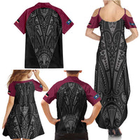 Queensland Maori Rugby Nga Hau e Wha Family Matching Summer Maxi Dress and Hawaiian Shirt Maroon Motif LT9 - Polynesian Pride