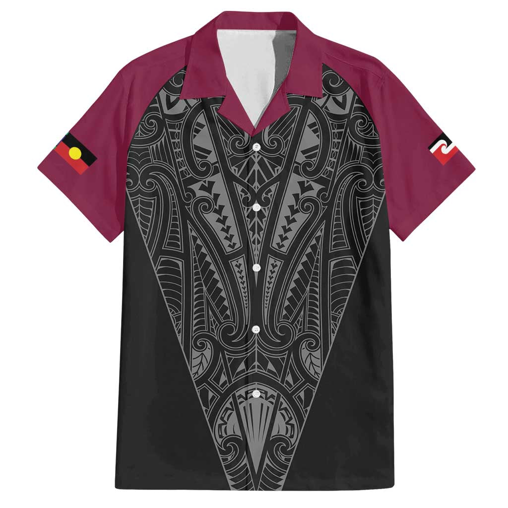 Queensland Maori Rugby Nga Hau e Wha Family Matching Summer Maxi Dress and Hawaiian Shirt Maroon Motif LT9 Dad's Shirt - Short Sleeve Maroon - Polynesian Pride