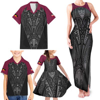 Queensland Maori Rugby Nga Hau e Wha Family Matching Tank Maxi Dress and Hawaiian Shirt Maroon Motif LT9 - Polynesian Pride