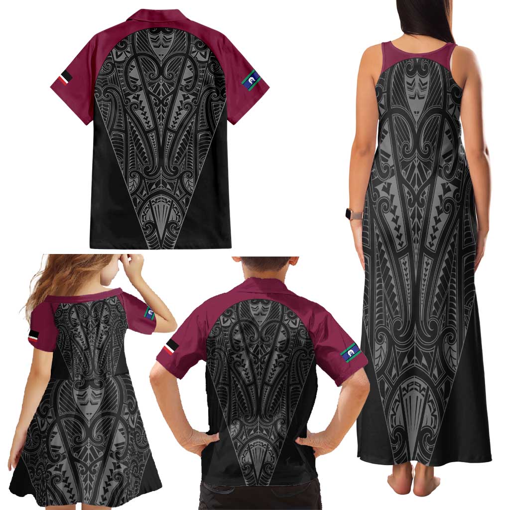 Queensland Maori Rugby Nga Hau e Wha Family Matching Tank Maxi Dress and Hawaiian Shirt Maroon Motif LT9 - Polynesian Pride