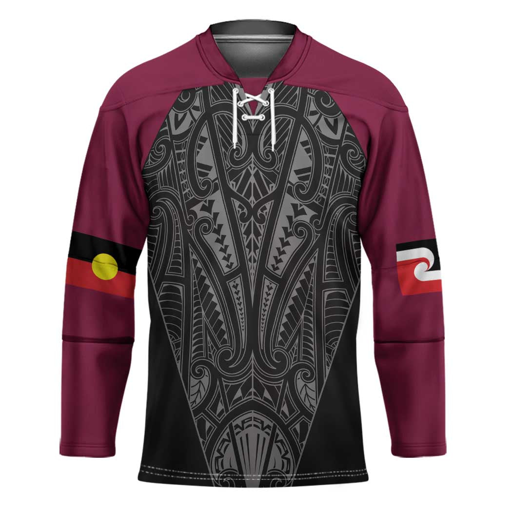 Queensland Maori Rugby Nga Hau e Wha Hockey Jersey Maroon Motif - Polynesian Pride