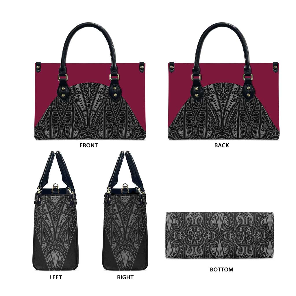 Queensland Maori Rugby Nga Hau e Wha Leather Bag Maroon Motif - Polynesian Pride