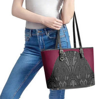 Queensland Maori Rugby Nga Hau e Wha Leather Tote Bag Maroon Motif