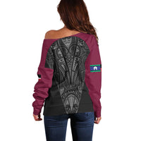 Queensland Maori Rugby Nga Hau e Wha Off Shoulder Sweater Maroon Motif