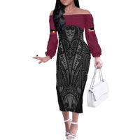 Queensland Maori Rugby Nga Hau e Wha Off The Shoulder Long Sleeve Dress Maroon Motif LT9 Women Maroon - Polynesian Pride