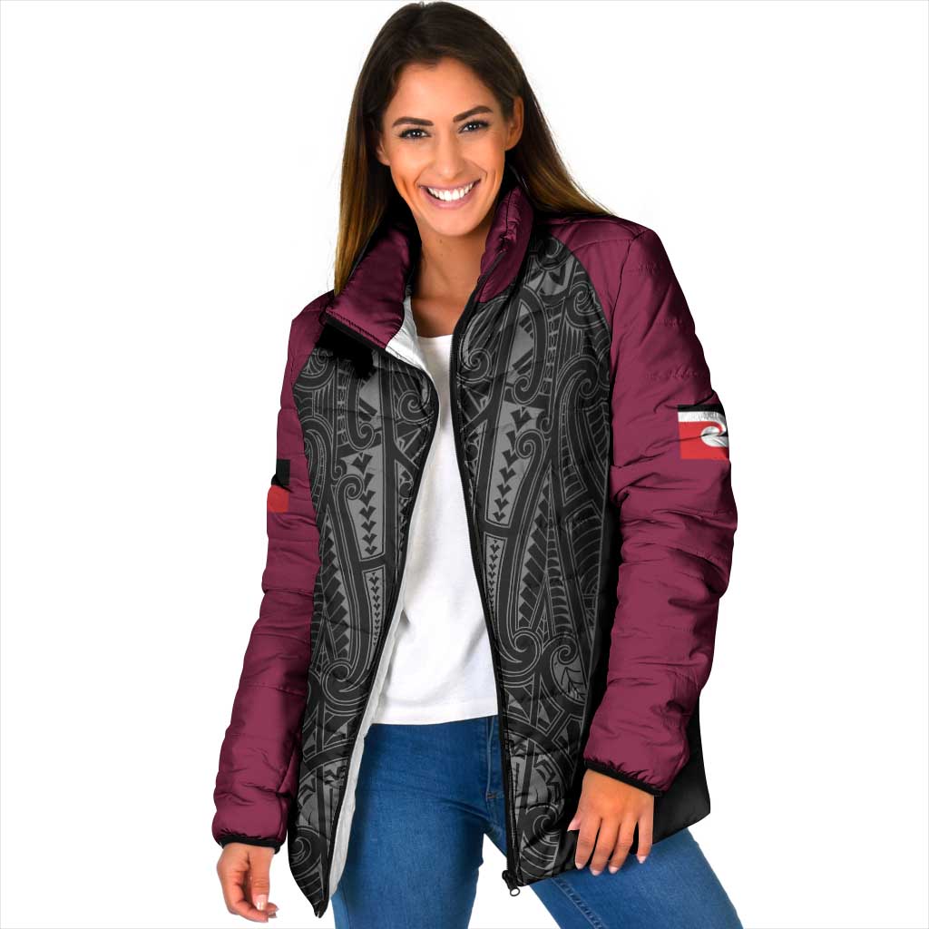 Queensland Maori Rugby Nga Hau e Wha Padded Jacket Maroon Motif - Polynesian Pride