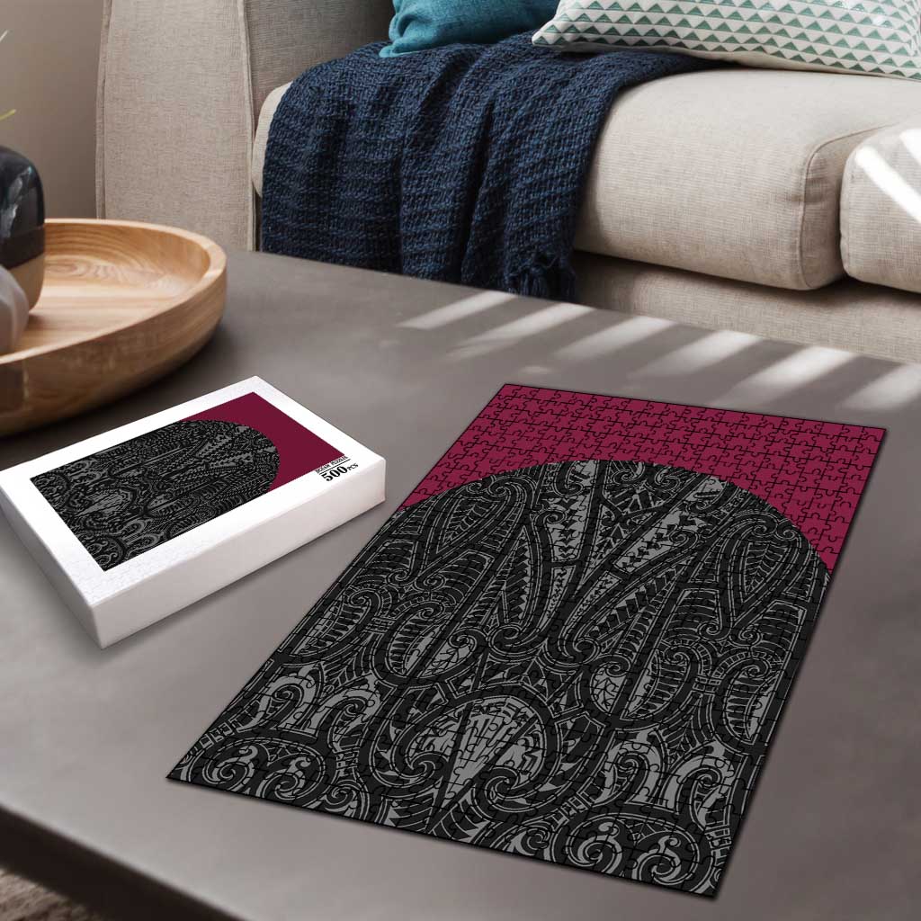 Queensland Maori Rugby Nga Hau e Wha Puzzle Maroon Motif - Polynesian Pride