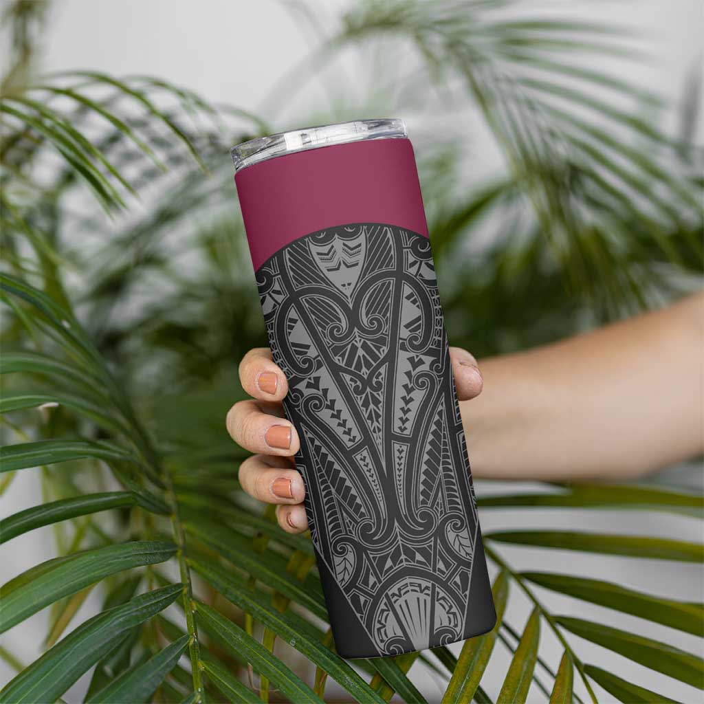 Queensland Maori Rugby Nga Hau e Wha Skinny Tumbler Maroon Motif LT9 - Polynesian Pride