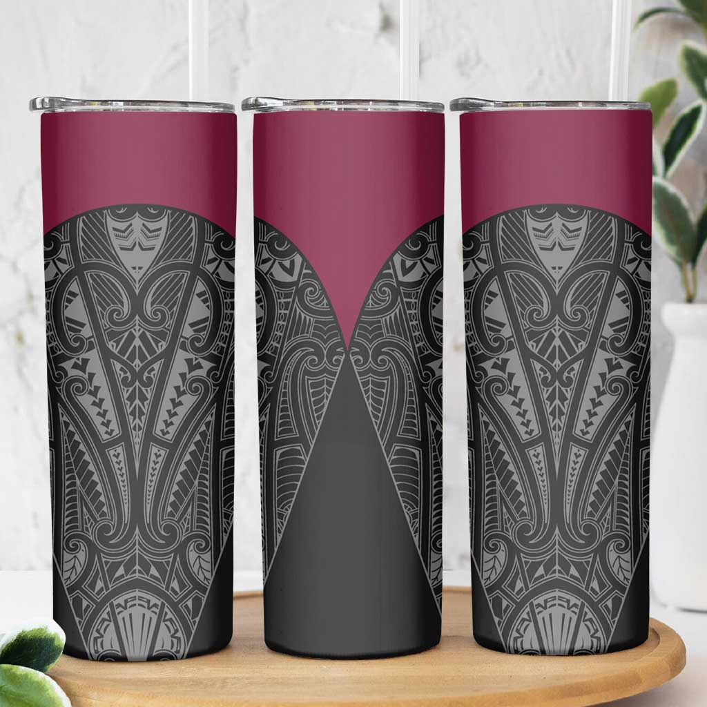 Queensland Maori Rugby Nga Hau e Wha Skinny Tumbler Maroon Motif LT9 - Polynesian Pride