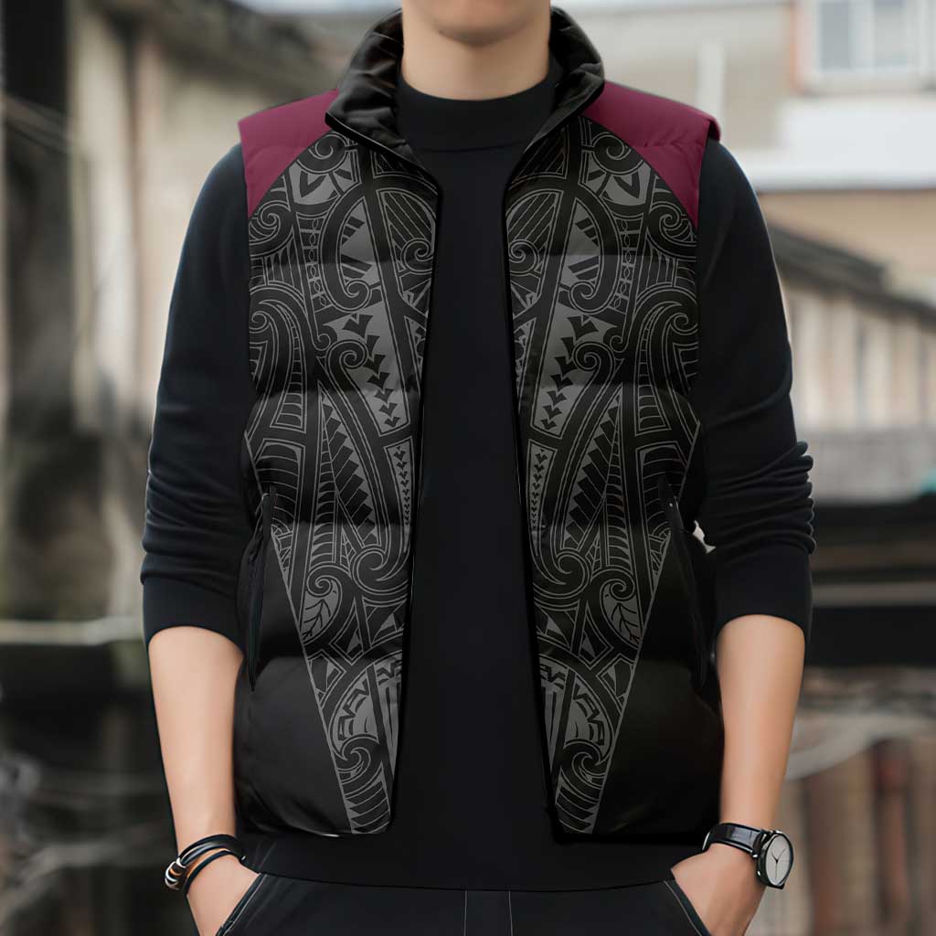 Queensland Maori Rugby Nga Hau e Wha Sleeveless Puffer Jacket Maroon Motif - Polynesian Pride