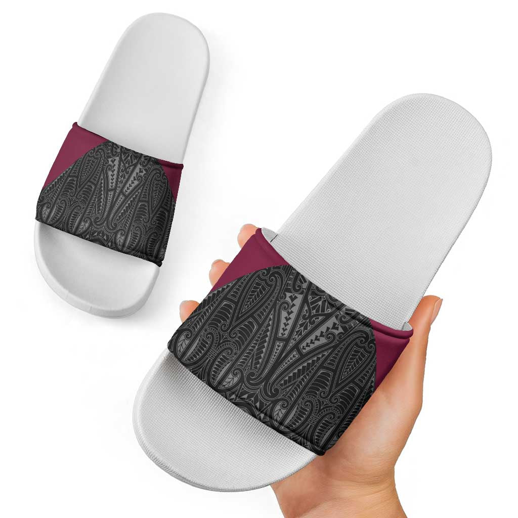 Queensland Maori Rugby Nga Hau e Wha Slide Sandals Maroon Motif - Polynesian Pride