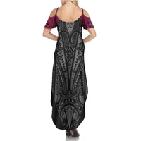 Queensland Maori Rugby Nga Hau e Wha Summer Maxi Dress Maroon Motif LT9 - Polynesian Pride