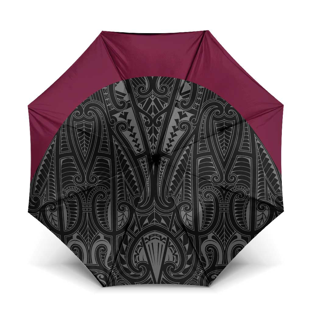 Queensland Maori Rugby Nga Hau e Wha Umbrella Maroon Motif LT9 One Size Folded 11.42 inch Opened Diameter 37.4 inch Maroon - Polynesian Pride