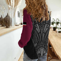 Queensland Maori Rugby Nga Hau e Wha Women Casual Shirt Maroon Motif LT9 - Polynesian Pride