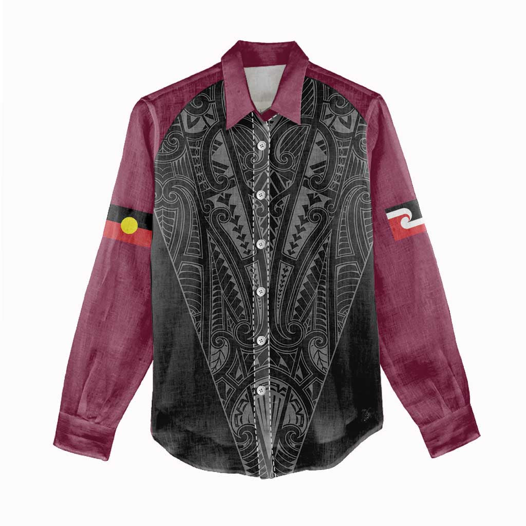 Queensland Maori Rugby Nga Hau e Wha Women Casual Shirt Maroon Motif LT9 - Polynesian Pride