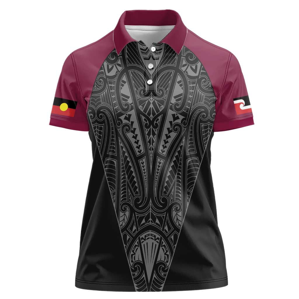 Queensland Maori Rugby Nga Hau e Wha Women Polo Shirt Maroon Motif LT9 Female Maroon - Polynesian Pride