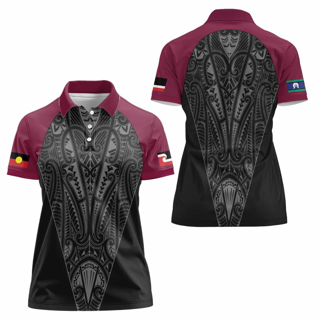 Queensland Maori Rugby Nga Hau e Wha Women Polo Shirt Maroon Motif LT9 - Polynesian Pride
