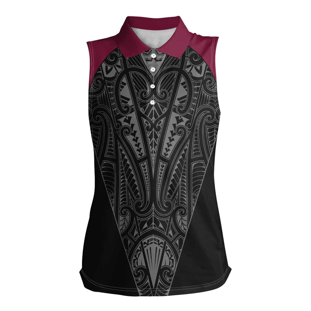 Queensland Maori Rugby Nga Hau e Wha Women Sleeveless Polo Shirt Maroon Motif LT9 Female Maroon - Polynesian Pride