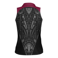 Queensland Maori Rugby Nga Hau e Wha Women Sleeveless Polo Shirt Maroon Motif LT9 - Polynesian Pride