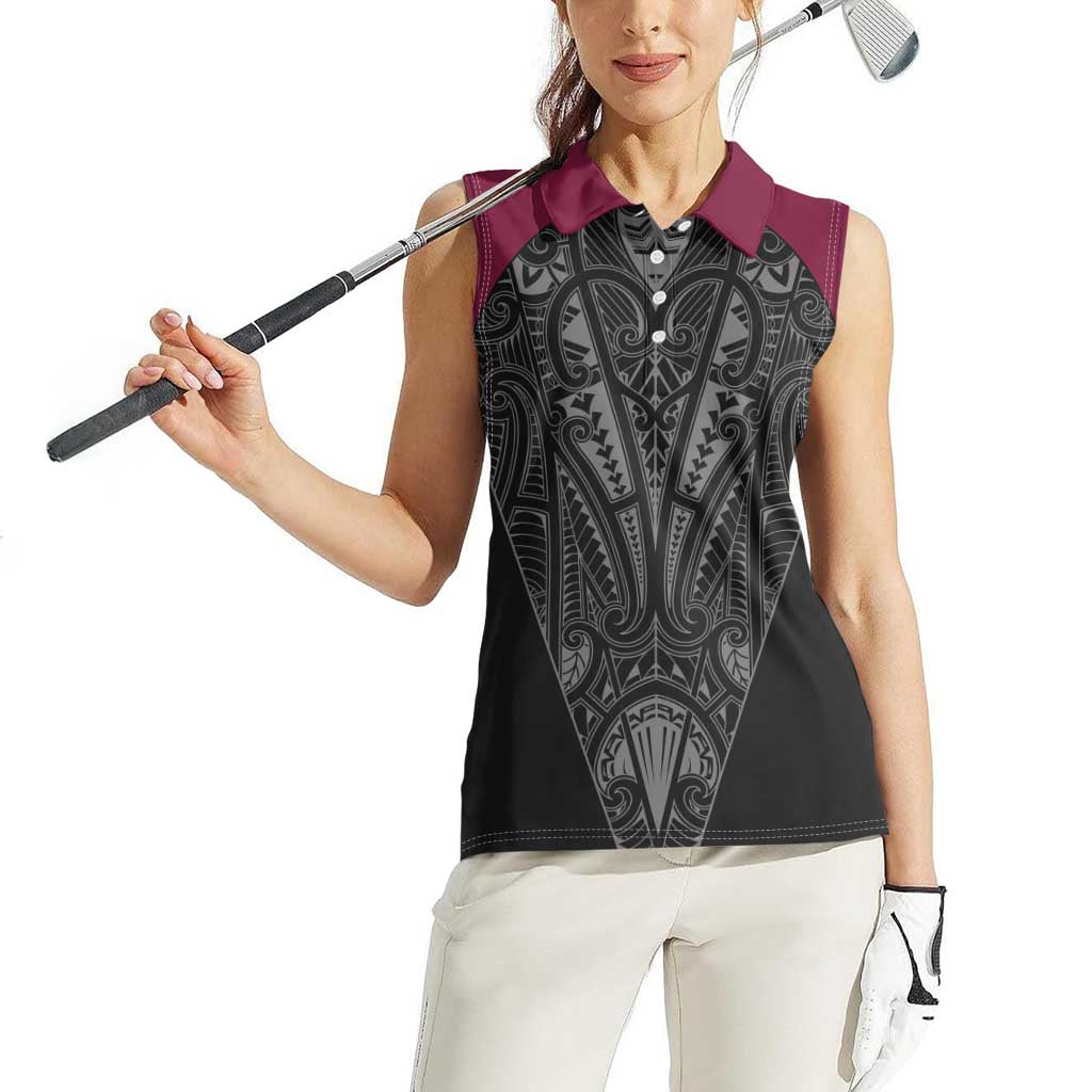 Queensland Maori Rugby Nga Hau e Wha Women Sleeveless Polo Shirt Maroon Motif LT9 - Polynesian Pride