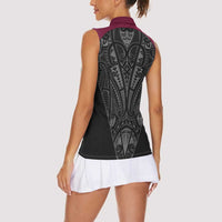 Queensland Maori Rugby Nga Hau e Wha Women Sleeveless Polo Shirt Maroon Motif LT9 - Polynesian Pride