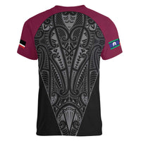 Queensland Maori Rugby Nga Hau e Wha Women V-Neck T-Shirt Maroon Motif LT9 - Polynesian Pride