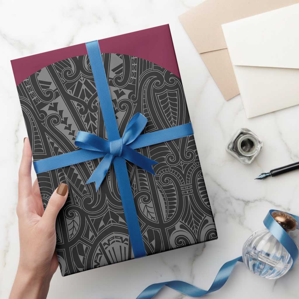 Queensland Maori Rugby Nga Hau e Wha Wrapping Paper Maroon Motif - Polynesian Pride