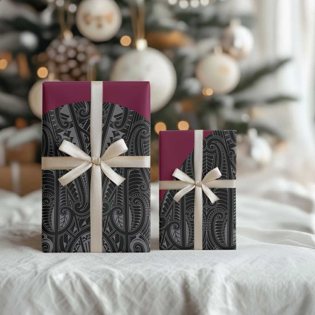 Queensland Maori Rugby Nga Hau e Wha Wrapping Paper Maroon Motif - Polynesian Pride