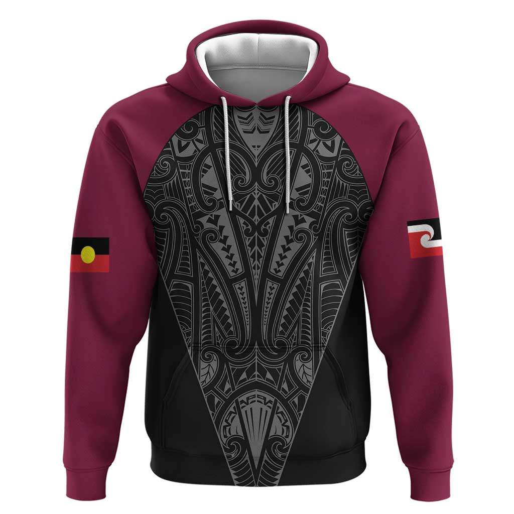 Queensland Maori Rugby Nga Hau e Wha Zip Hoodie Maroon Motif LT9 Pullover Hoodie Maroon - Polynesian Pride