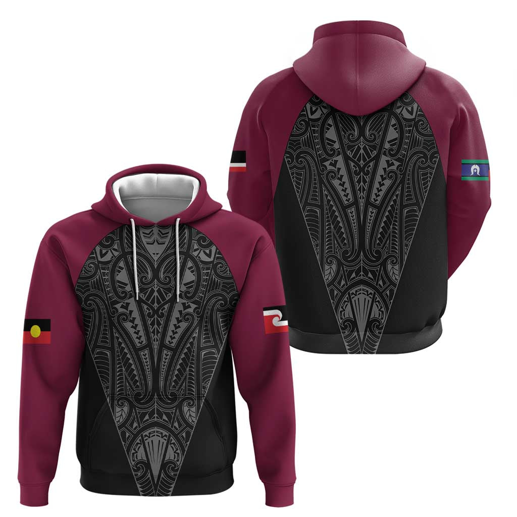 Queensland Maori Rugby Nga Hau e Wha Zip Hoodie Maroon Motif LT9 - Polynesian Pride
