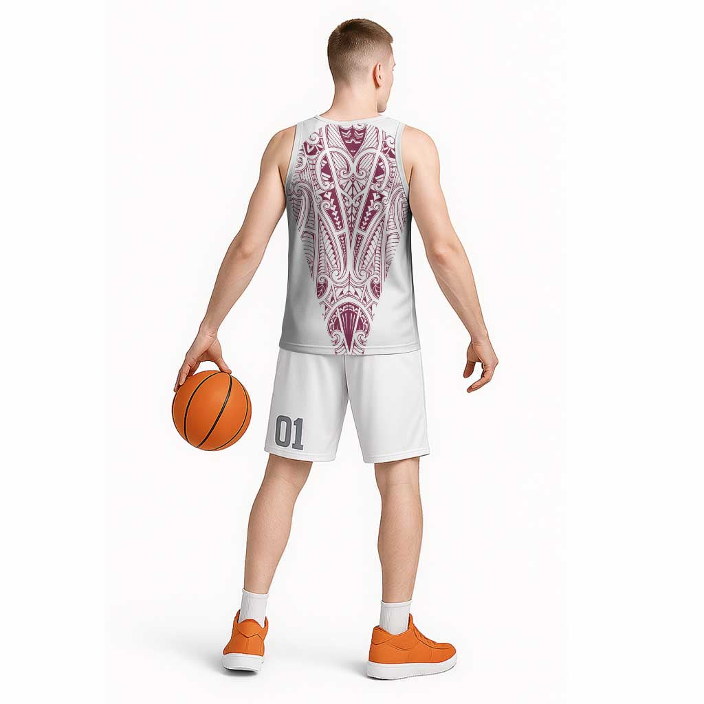 Queensland Maori Rugby Nga Hau e Wha Basketball Jersey White Motif - Polynesian Pride