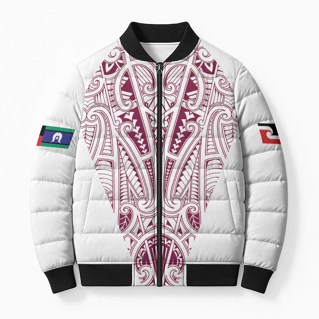 Queensland Maori Rugby Nga Hau e Wha Bomber Puffer Jacket White Motif LT9 Unisex White - Polynesian Pride
