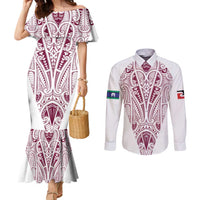 Queensland Maori Rugby Nga Hau e Wha Couples Matching Mermaid Dress and Long Sleeve Button Shirt White Motif LT9 White - Polynesian Pride