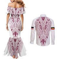 Queensland Maori Rugby Nga Hau e Wha Couples Matching Mermaid Dress and Long Sleeve Button Shirt White Motif LT9 - Polynesian Pride