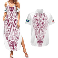 Queensland Maori Rugby Nga Hau e Wha Couples Matching Summer Maxi Dress and Hawaiian Shirt White Motif LT9 White - Polynesian Pride