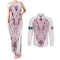 Queensland Maori Rugby Nga Hau e Wha Couples Matching Tank Maxi Dress and Long Sleeve Button Shirt White Motif LT9 White - Polynesian Pride