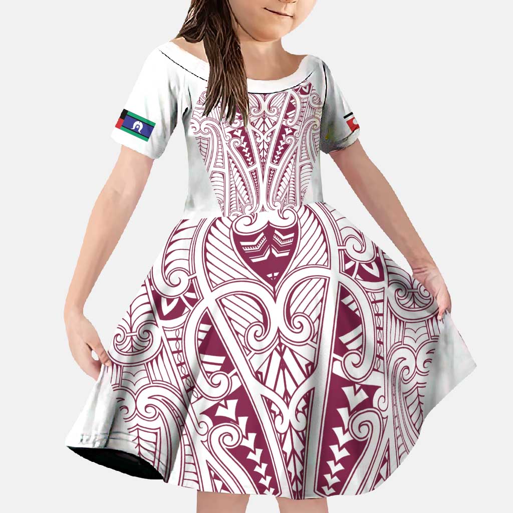 Queensland Maori Rugby Nga Hau e Wha Family Matching Mermaid Dress and Hawaiian Shirt White Motif LT9 Daughter's Dress White - Polynesian Pride