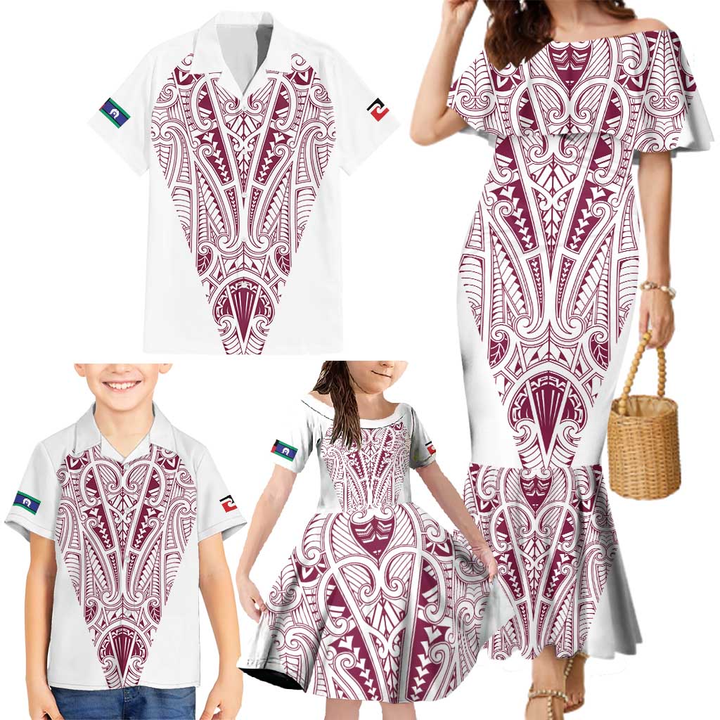 Queensland Maori Rugby Nga Hau e Wha Family Matching Mermaid Dress and Hawaiian Shirt White Motif LT9 - Polynesian Pride