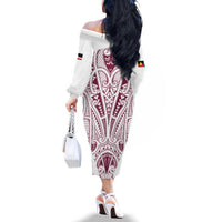 Queensland Maori Rugby Nga Hau e Wha Family Matching Off The Shoulder Long Sleeve Dress and Hawaiian Shirt White Motif LT9 - Polynesian Pride