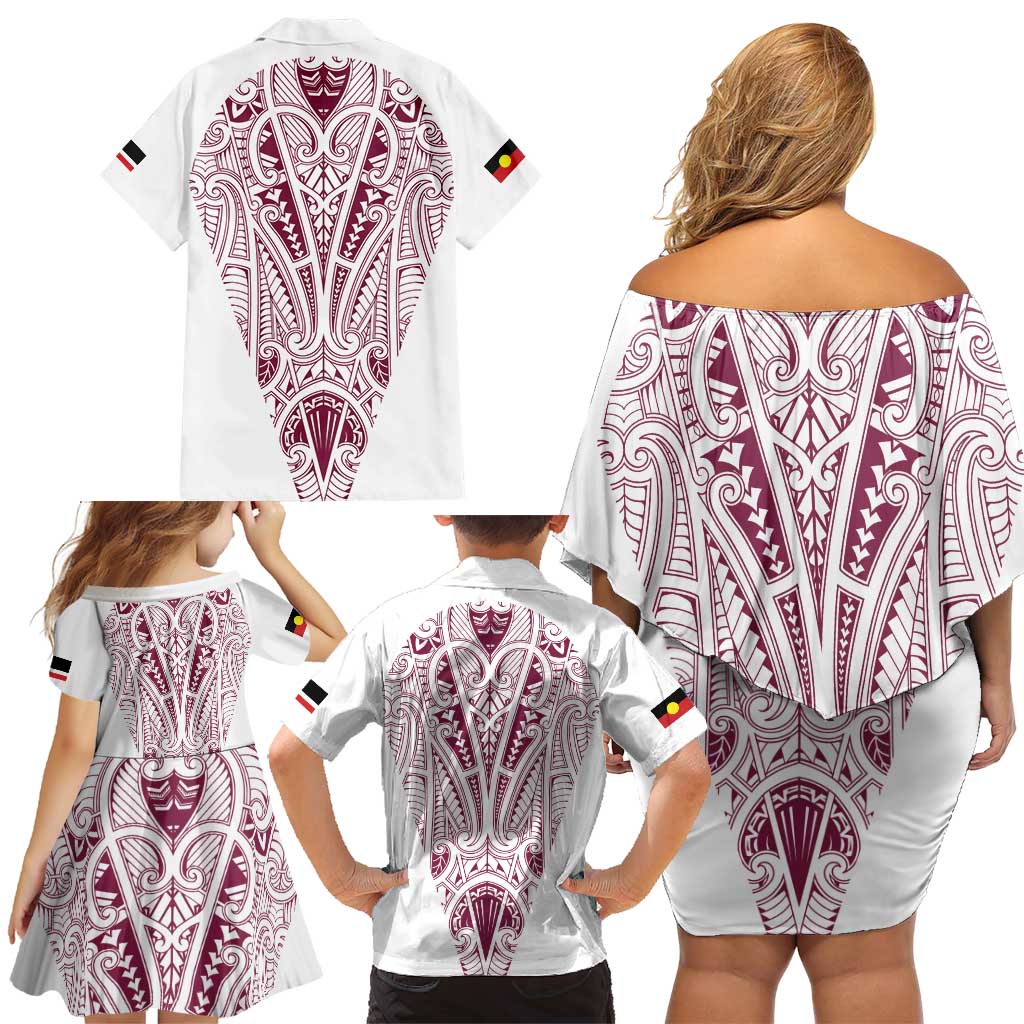 Queensland Maori Rugby Nga Hau e Wha Family Matching Off Shoulder Short Dress and Hawaiian Shirt White Motif LT9 - Polynesian Pride